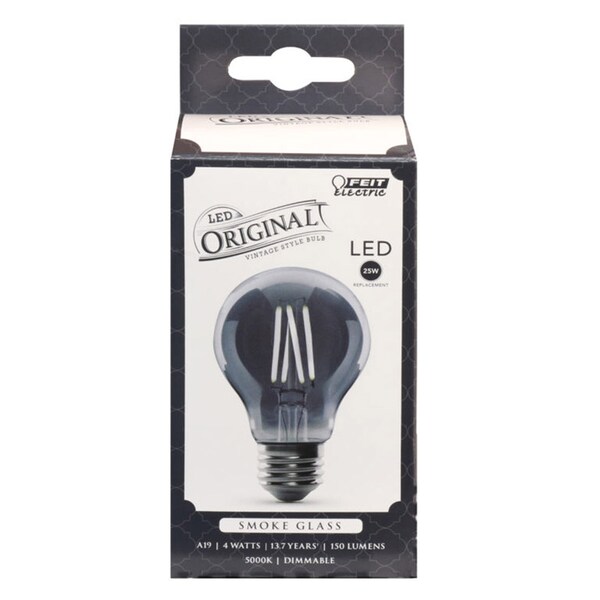Feit Electric Feit A19 E26 (Medium) Filament LED Bulb Smoke Daylight 25 Watt Equivalence 1 pk AT19/SMK/VG/LED - main